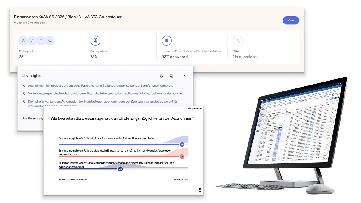 Mentimeter-Echtzeit-Validierung und Finanzwesen-Dashboard-Prototyp zur Automatisierungs-Vision im öffentlichen Sektor